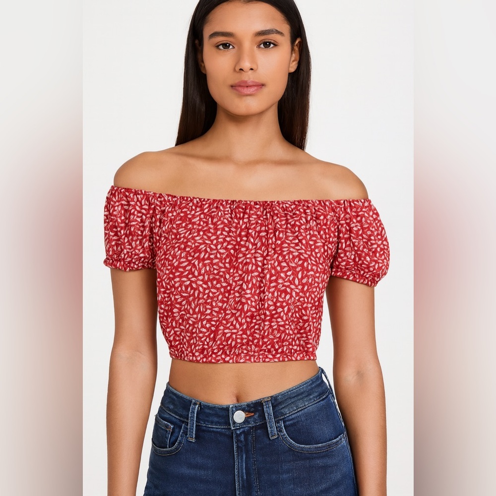 William B ruffled Off-Shoulder Crop Top Womens S Summer Spring Floral